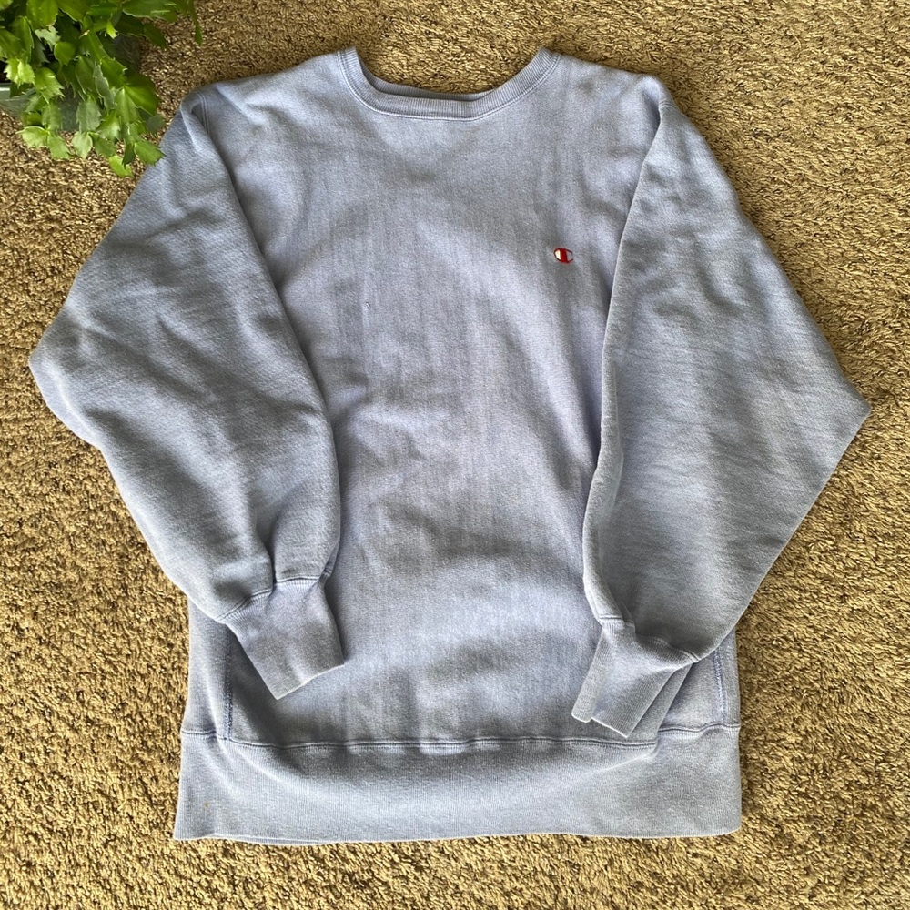 Lilac/Blue Champion Crewneck, Long Sleeve Sweater